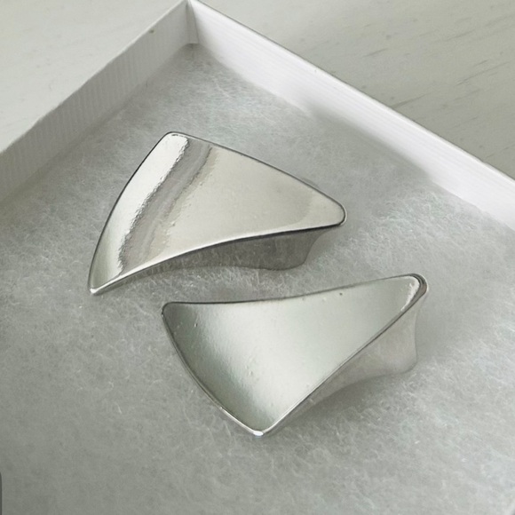 Yves Saint Laurent Silver Geometric Clip-On style pierced Earrings Vintage - Picture 2 of 15